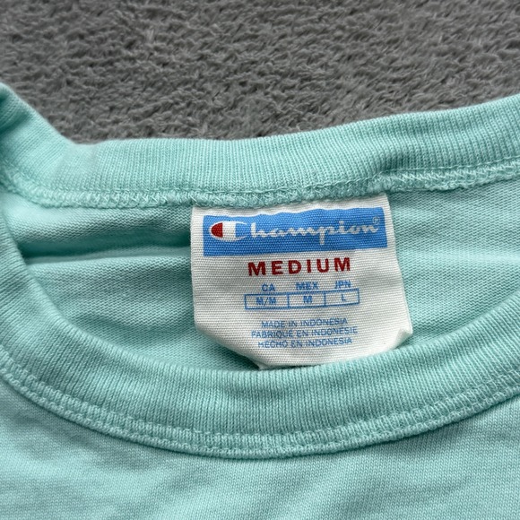 Champion Shirt Mens Medium Green Script Logo Graphic Tee T-Shirt Casual Crewneck - Picture 4 of 6